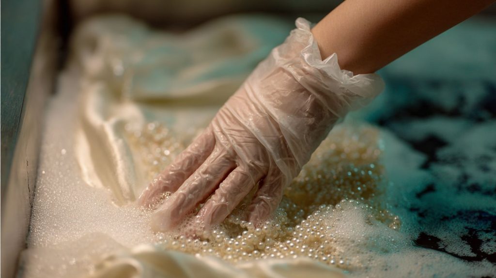 Delicate garment soaking in professional cleaning solution