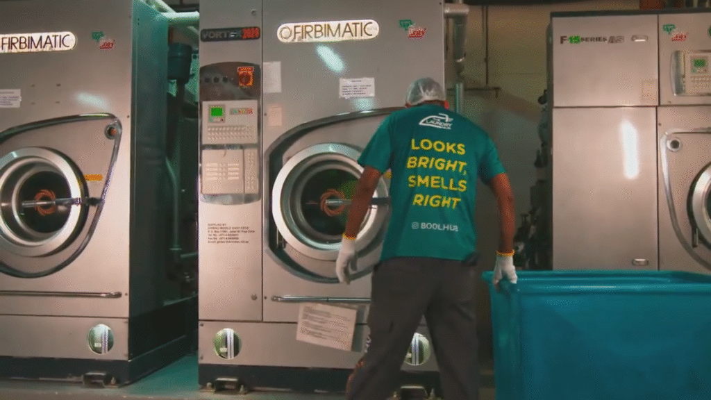 laundry hub worker dry cleaning cloths