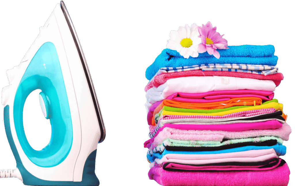 Iron and folded clothes for professional laundry service